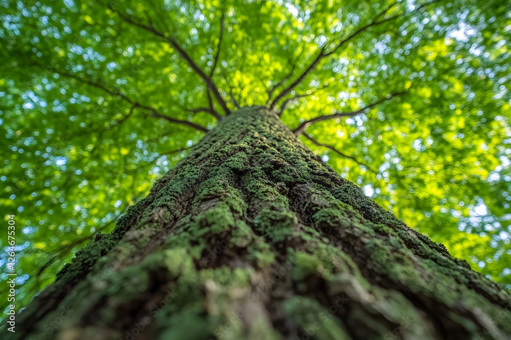 Majestic View Upwards Underneath a Vibrant Green Canopy of a Mossy Tree Majestic View Upwards Underneath a Vibrant Green Canopy of a Mossy Tree