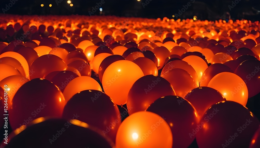 Obraz premium Sea of Light: Illuminated Balloon Field at Night