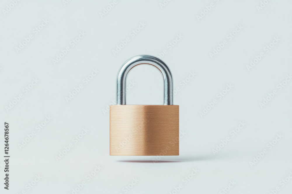 Closed padlock floating on white background symbolizing security Closed padlock floating on white background symbolizing security