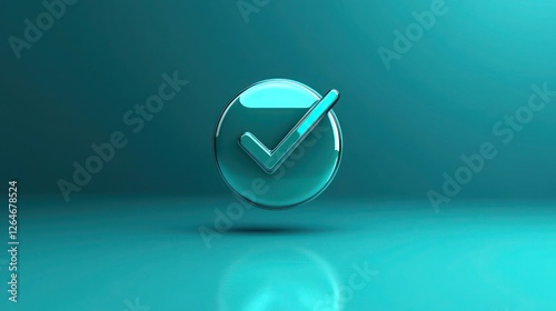 Vibrant teal tick icon on a deep teal backdrop crystal-clear