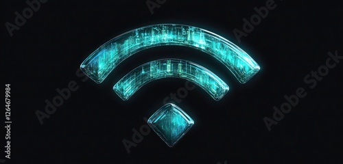 Wi-Fi Icon in Radiant Cyan on a Deep Black Background 
