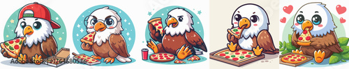 vector set of adorable eagles eating pizza