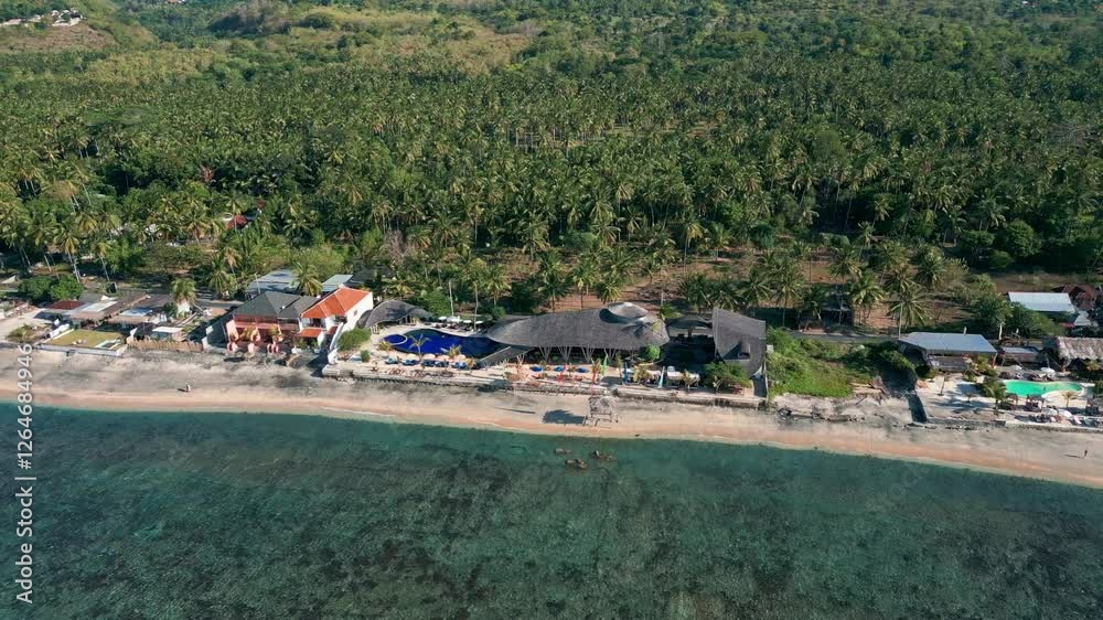 Seafront Private Resorts At Nusa Penida Island Near Bali, Indonesia. Aerial Drone Shot Seafront Private Resorts At Nusa Penida Island Near Bali, Indonesia. Aerial Drone Shot