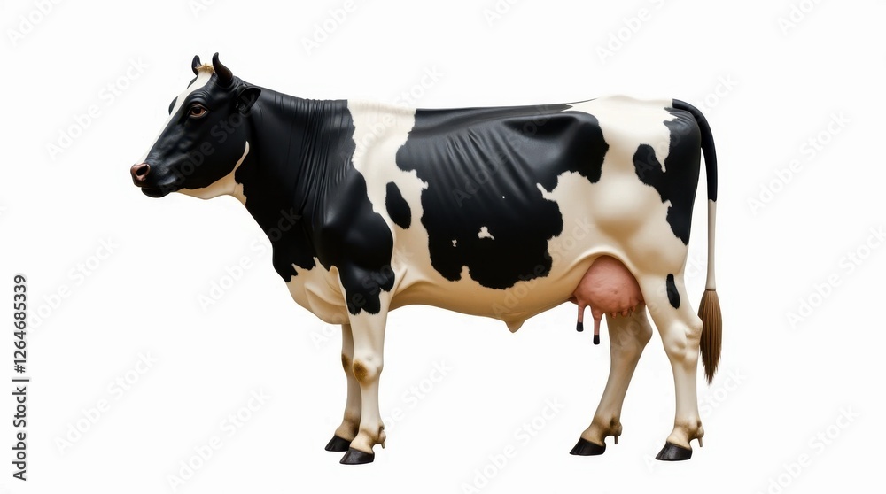 Black and White Cow Standing Still on White Background Black and White Cow Standing Still on White Background
