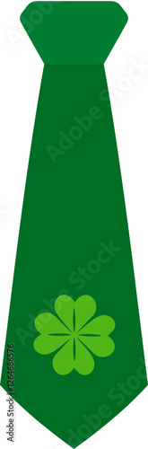 Green Tie with Shamrock.
St.Patrick's Day leprechaun green tie icon.
St.Patrick's Day party dress up tie  flat vector isolated.
Transparent background.