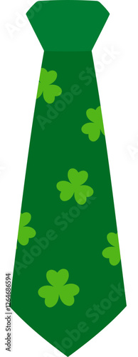 Green Tie with Shamrock.
St.Patrick's Day leprechaun green tie icon.
St.Patrick's Day party dress up tie  flat vector isolated.
Transparent background.