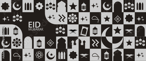 greeting cards Ramadan and Eid background with copy space,Eid Al-Fitr Mubarak, Ramadan Kareem, Islamic Style Greeting Background Collection Set with Arabic Ornaments