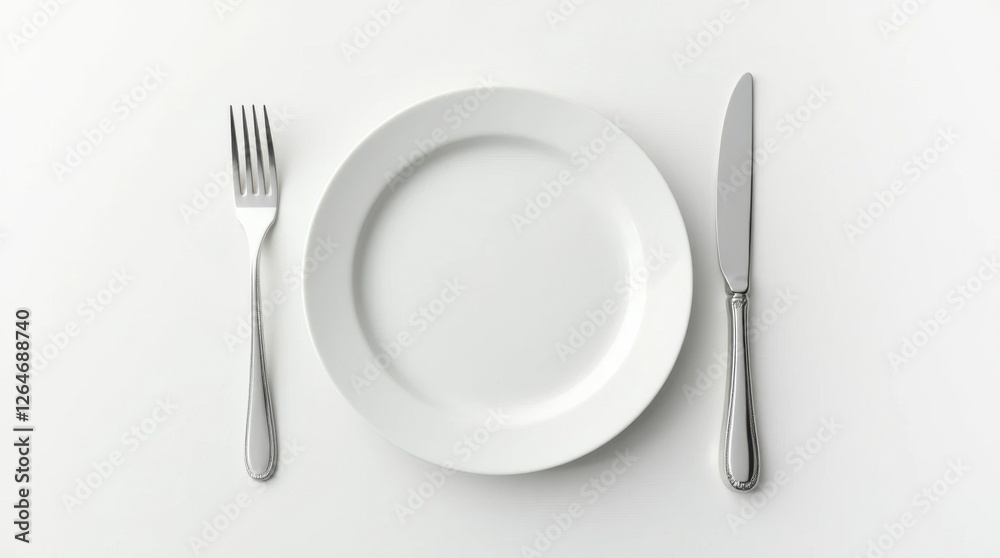 Silverware on a Clean White Ceramic Plate Silverware on a Clean White Ceramic Plate