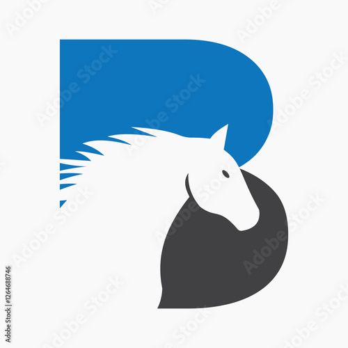 Initial Horse Logo On Letter B Concept With Horse Head Symbol For Racing Sign