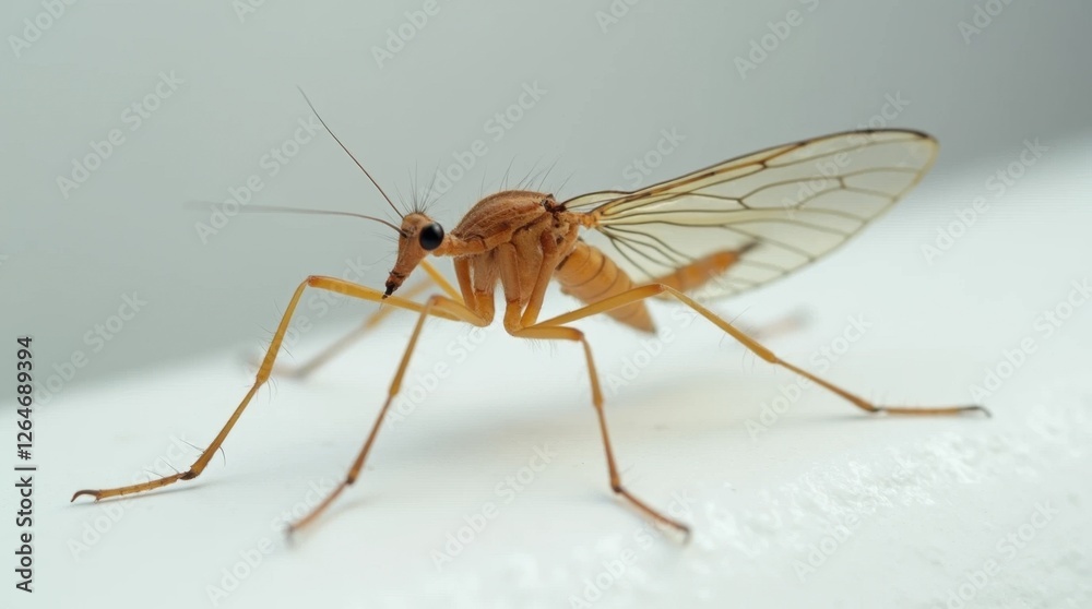 Translucent Crane Fly Close-Up on White Surface Translucent Crane Fly Close-Up on White Surface