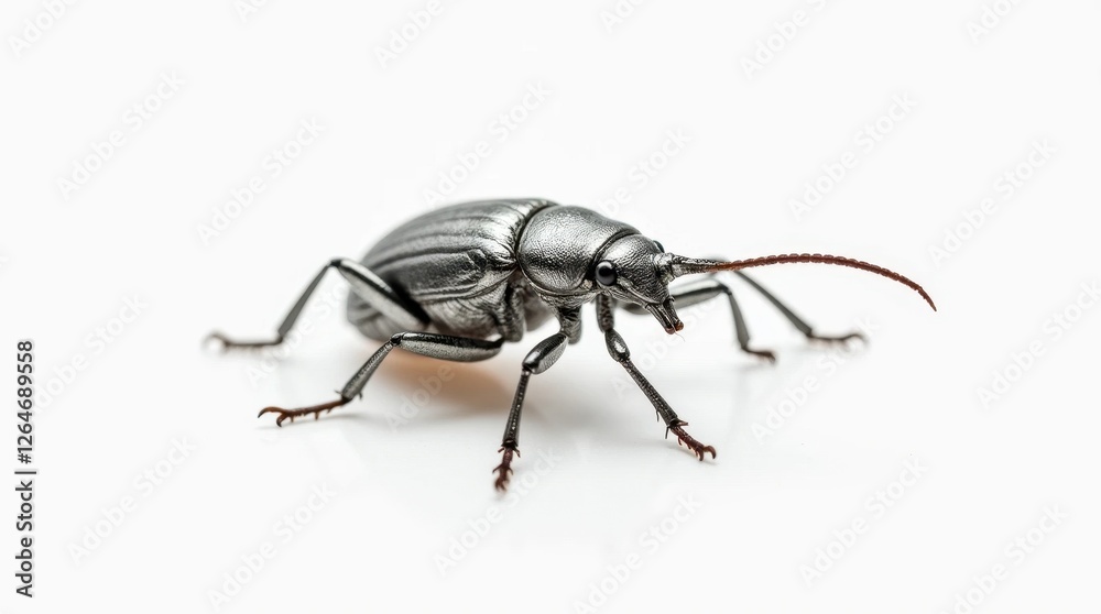 Silver Metallic Weevil with Long Snout Close-Up Silver Metallic Weevil with Long Snout Close-Up