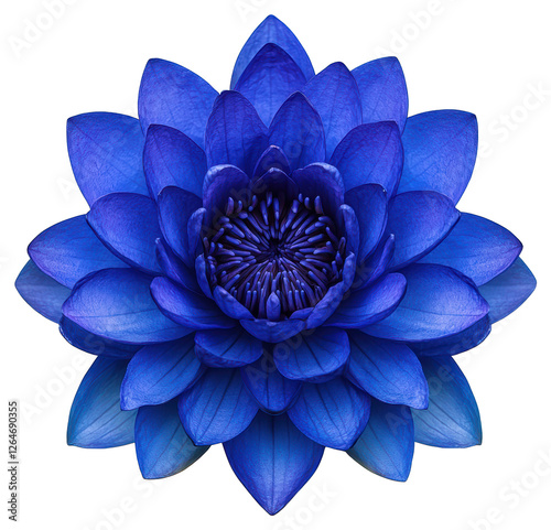 Dramatic Royal Blue Lotus Flower Isolated on Transparent Background for Design and Decor