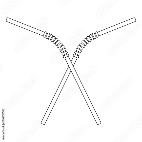 Black line drawing two crossed drinking straws, with ribbed texture