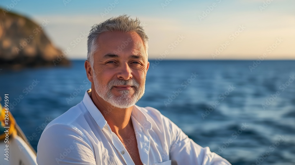 handsome senior man with beard in an ocean handsome senior man with beard in an ocean