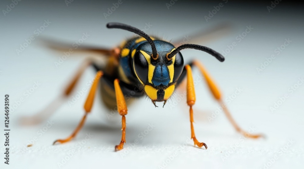 Close-up of Blue-Striped Hornet on White Surface Close-up of Blue-Striped Hornet on White Surface