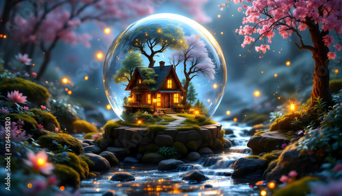 Magical Fantasy Mini Forest Landscape in Night