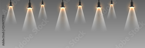Stage lighting collection. Glowing spotlights and podium lights.