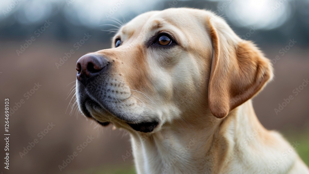 Curious labrador retriever gazing into the distance Curious labrador retriever gazing into the distance