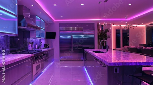 Modern Purple Kitchen with LED Lighting