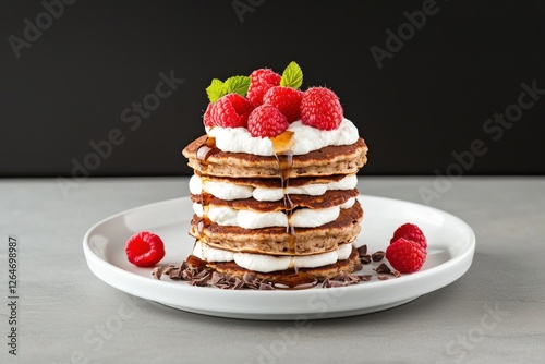 Wallpaper Mural Delicious pancakes stacked with raspberries breakfast table food photography modern kitchen close-up indulgence Torontodigital.ca