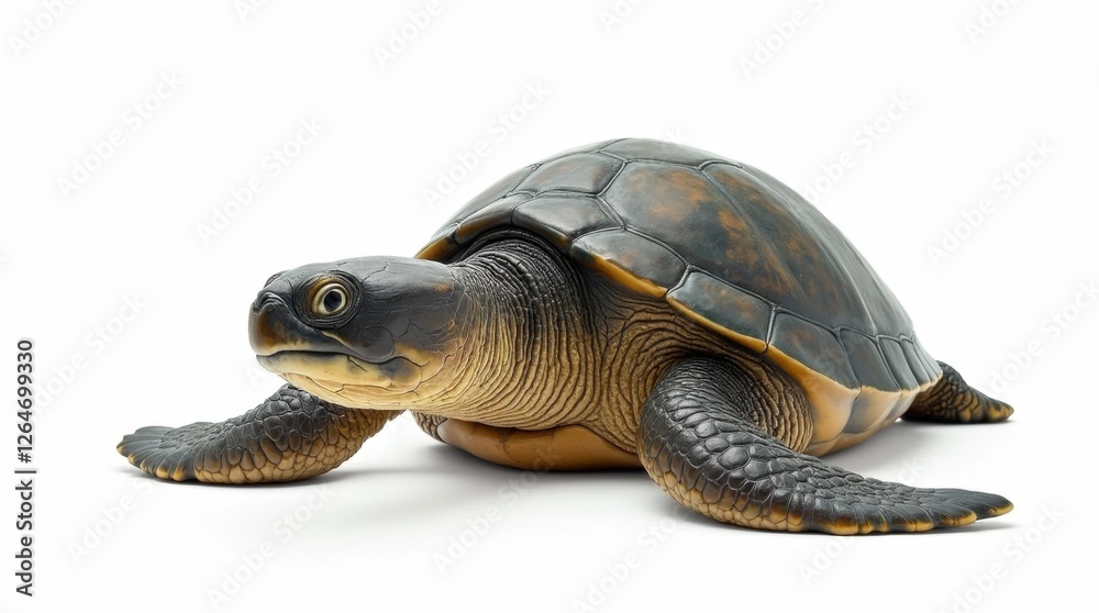Naklejka premium Sea Turtle with Textured Shell on White Background