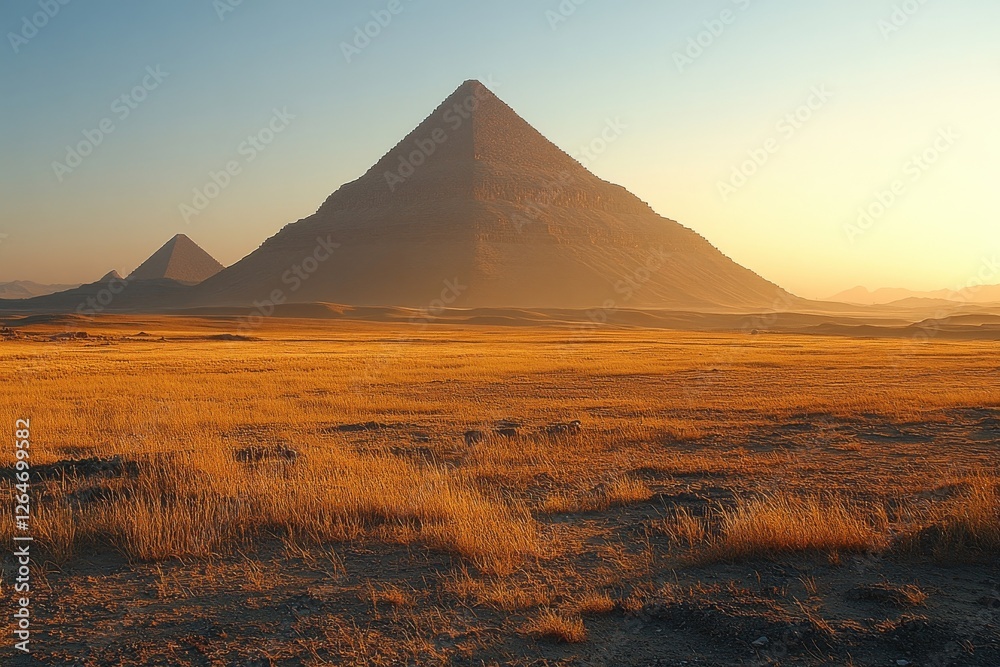 The ancient pyramids under a clear, golden desert sky. Generative AI The ancient pyramids under a clear, golden desert sky. Generative AI