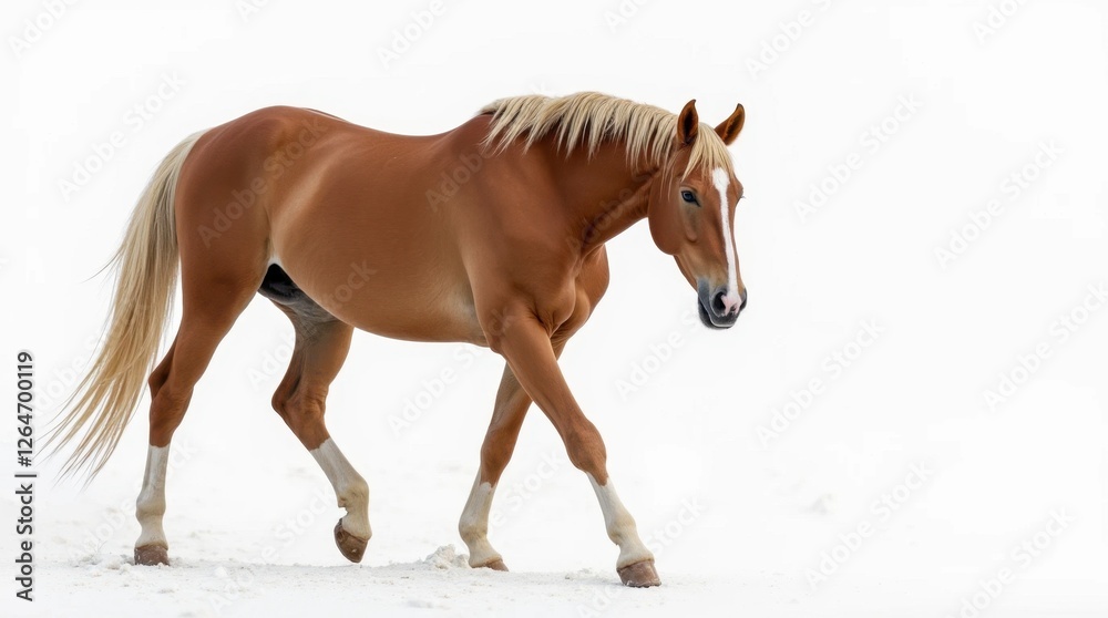 Majestic Brown Horse in Profile View on White Background Majestic Brown Horse in Profile View on White Background
