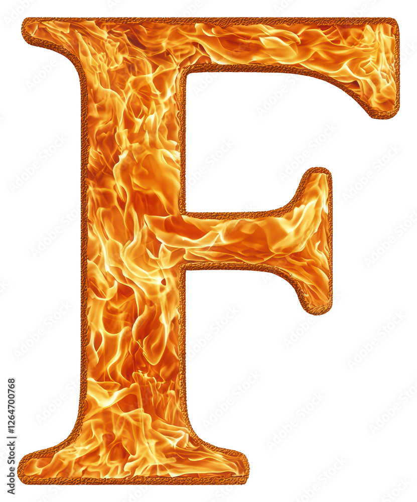 Fototapeta premium Fiery Letter F Isolated on Transparent Background Burning with Intense Orange Flames