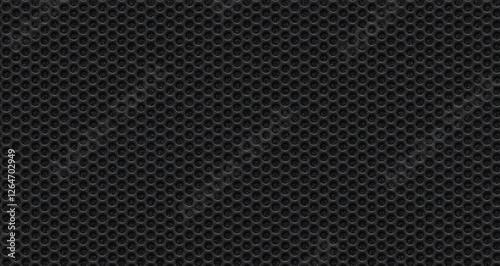 black abstract grainy circle honeycomb grid loudspeaker mesh on polyfoam background
