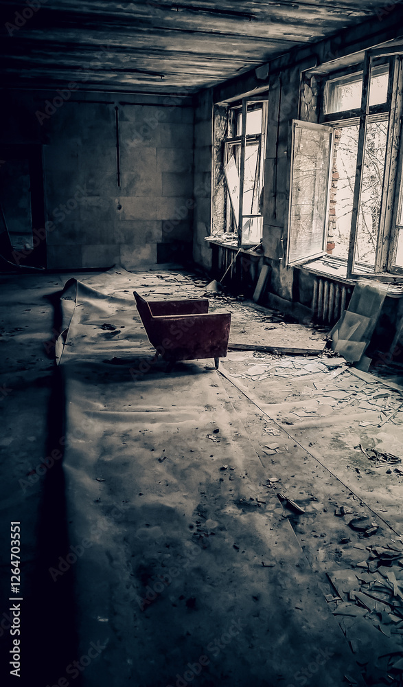 destroyed and burned houses in the city in Ukraine