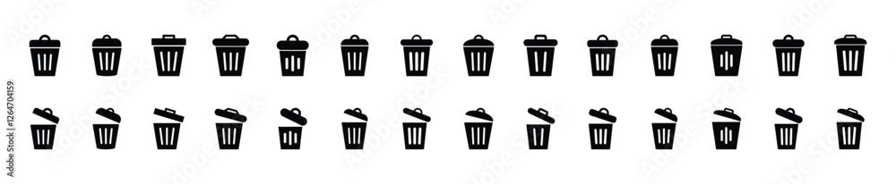 Set of trash can icon symbol vector on white background Set of trash can icon symbol vector on white background