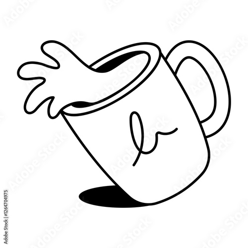 Spilling coffee mug icon in doodle style 

