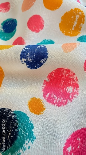 Colorful polka dot fabric close-up showcasing vibrant patterns and textures f...