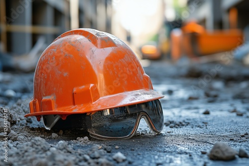 Safety gear on construction site symbolizes hard work and commitment to safet...