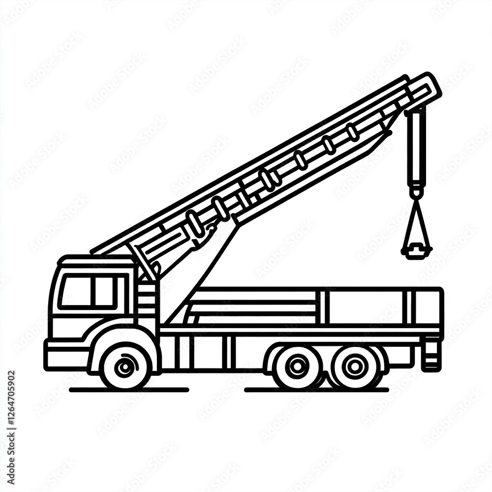 Black line icon of a crane truck, simple shapes, and white background, suitable for vector use Black line icon of a crane truck, simple shapes, and white background, suitable for vector use