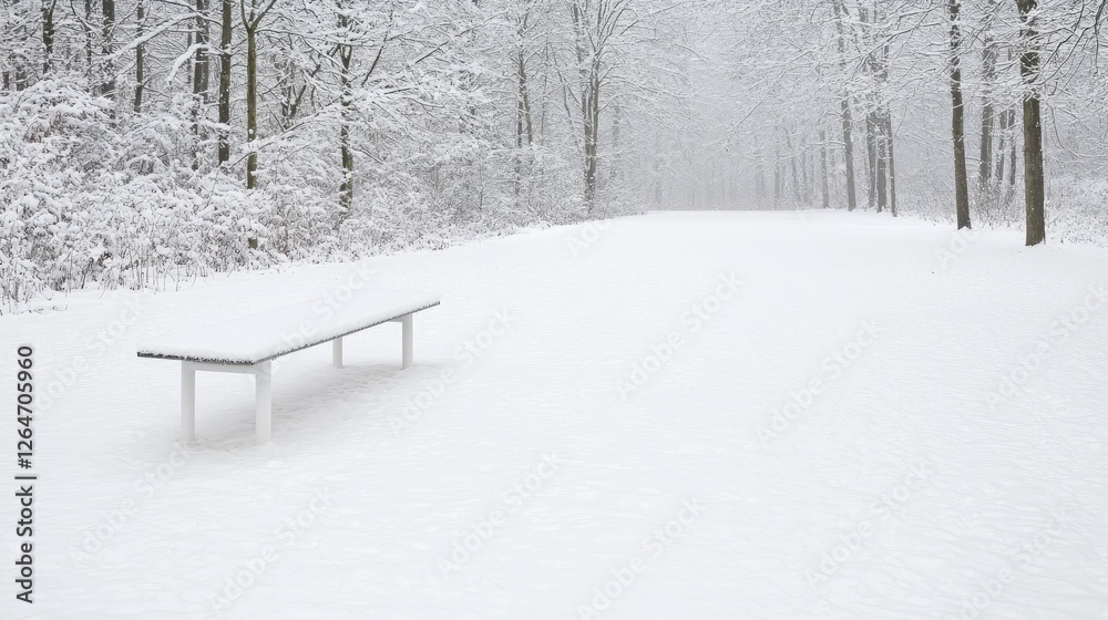 Empty park bench in snowy forest Empty park bench in snowy forest