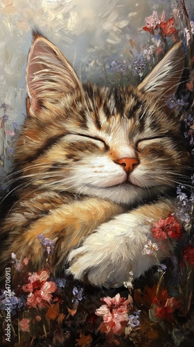 Cat relaxing peacefully with eyes closed against a dark background