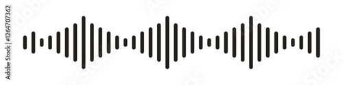 Monochrome Sound Wave Symbol, Music Waveform, Audio Frequency, Volume And Pulse. Black and White Colored Waves.