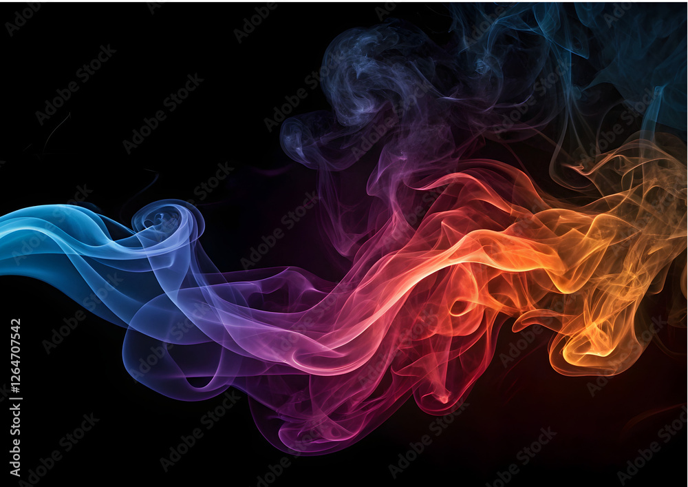 Fototapeta premium Flowing Colored Smoke on Black Background, Abstract Design Element