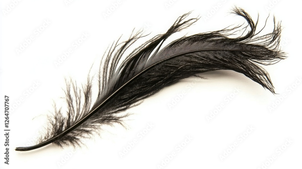 Obraz premium Black oshadrah feather and black feather isolated on a white background for artistic and design purposes