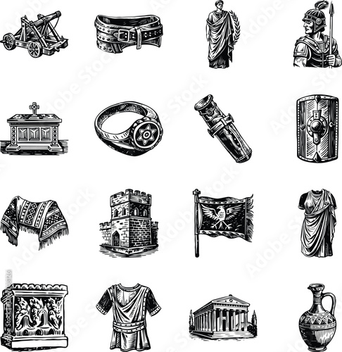 Collection of Vintage Style Ancient Roman Illustrations 

