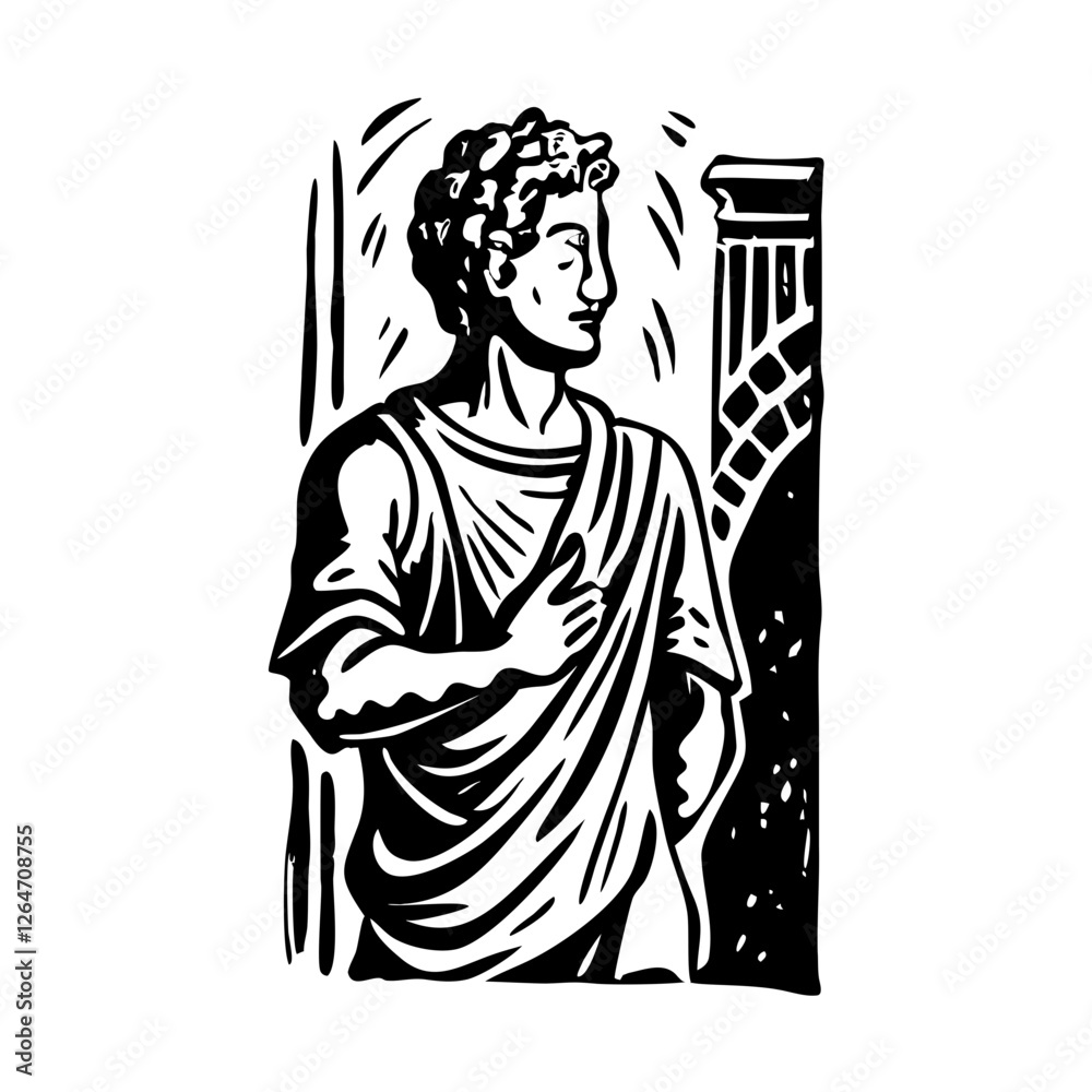 Roman fresco painting illustration in vintage style