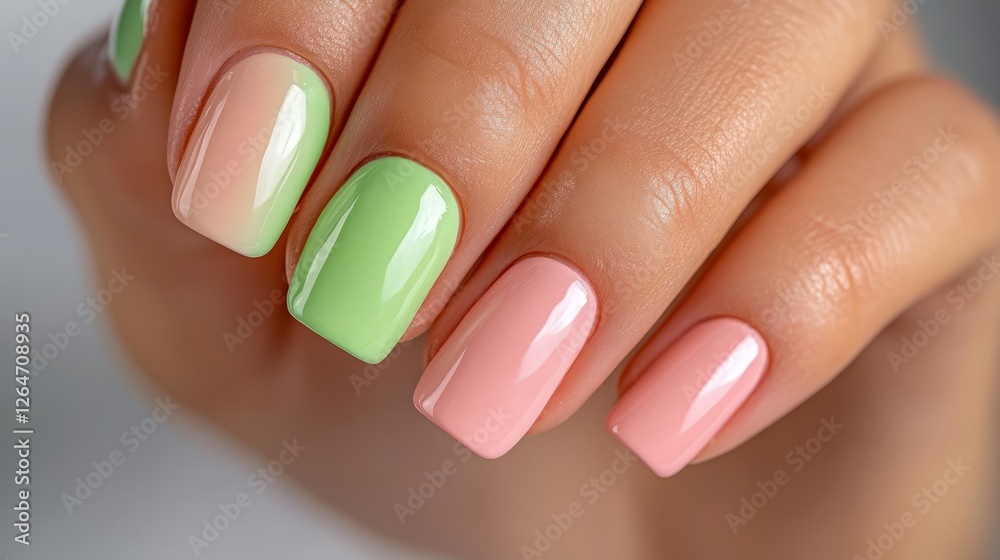 Stylish Pastel Nail Art Design with Pink and Green Shades on Well-Groomed Hands in Soft Natural Light for Beauty and Fashion Trends Stylish Pastel Nail Art Design with Pink and Green Shades on Well-Groomed Hands in Soft Natural Light for Beauty and Fashion Trends