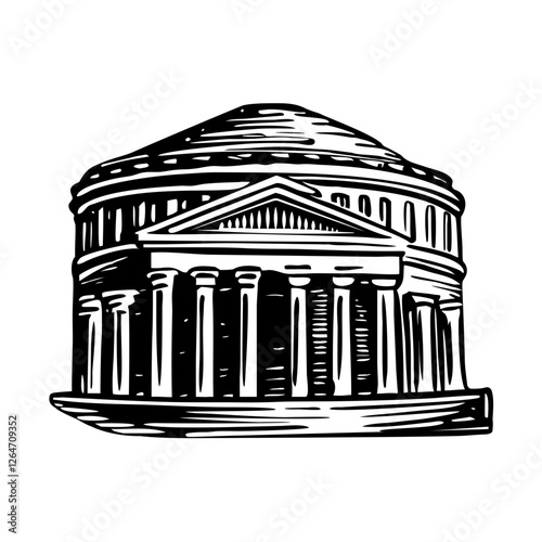 Roman pantheon illustration in vintage style