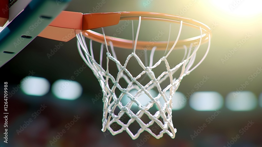 Basketball Hoop and Net in a Brightly Lit Arena