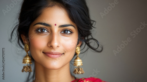 Confident indian woman in headset at work professional setting close-up portrait empowering concept photo