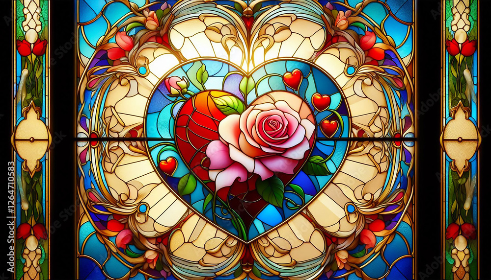 Fototapeta premium Love in Every Pane – A Heartfelt Stained Glass Masterpiece