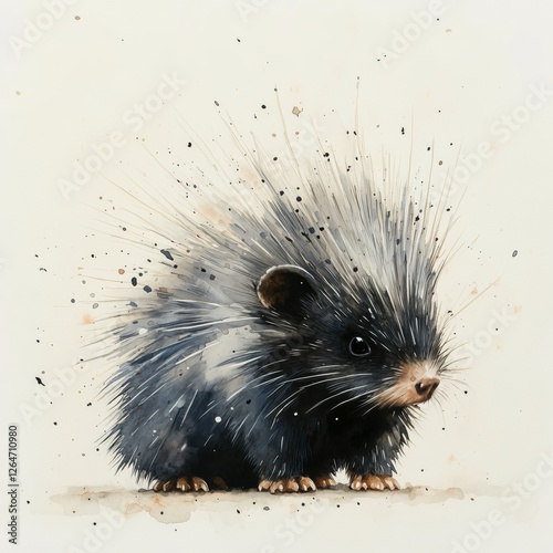 Portrait of a cute porcupine with distinct fur details and expressive eyes on...