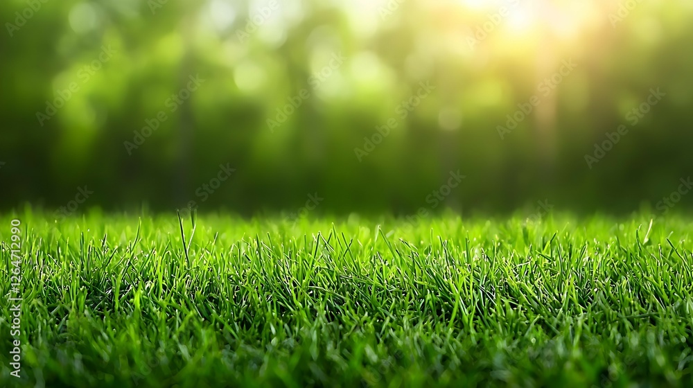 Naklejka premium Lush Green Grass Under Bright Sunlight