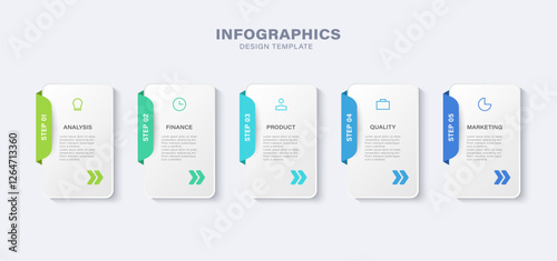 5 steps vector infographic design template with place for text and icons
